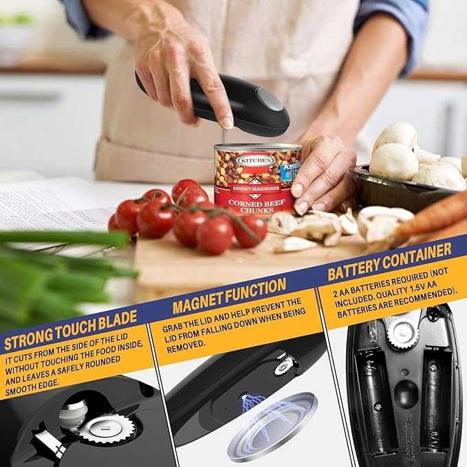 Electric Can Opener, Hands Free One Touch Automatic Can Openers Fit Different Can Sizes and Shape with No Sharp Edges for Kitchen, Kitchen Gadgets for Senior with Arthritis