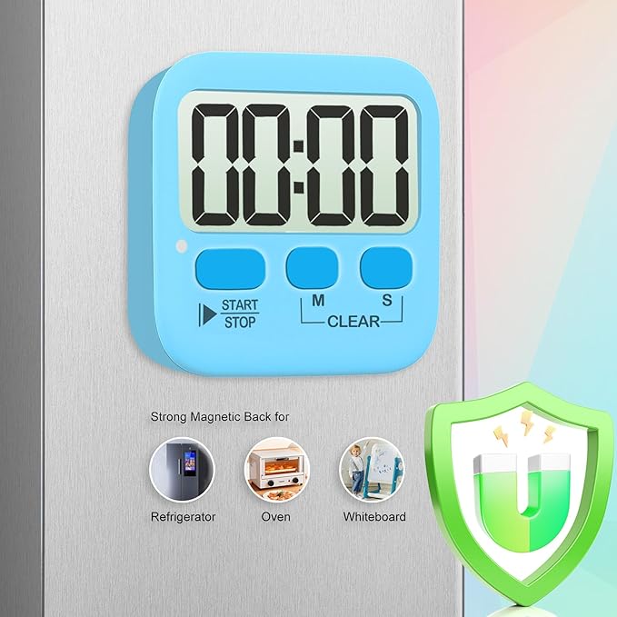 Antonki 2 Pack Digital Timer for Kids, Magnetic Countdown Kitchen Timers for Cooking, Egg, Classroom, Teacher, Exercise, Study, Oven - Battery Included