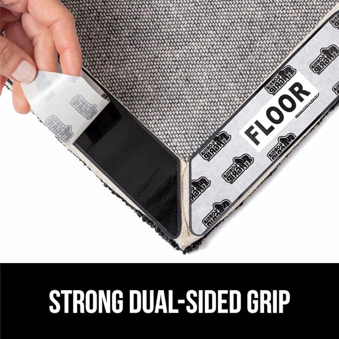 GORILLA GRIP 12 Pc Rug Gripper Pads Keep Area Rugs Corners from Curling, No Damage Reusable Double-Sided Sticky Pads, Holds Down Carpet, Stays in Place on Hardwood Floors, Grips Tile Floor, Home Décor