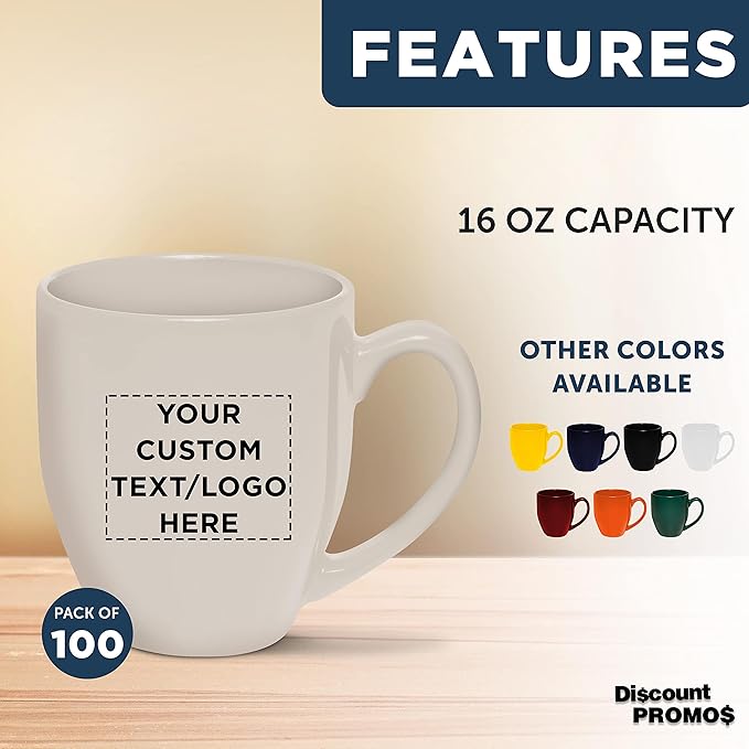 Custom Large Coffee Cups 16 oz. Set of 100, Personalized Bulk Pack - Perfect for Tea, Espresso, Cappuccino, Hot Cocoa - Grey