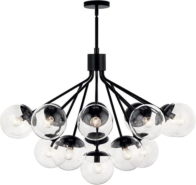 KICHLER Silvarious 16-Light Convertible Chandelier, Soft Modern Light with Clear Glass in Black, for Dining Room, Living Room or Foyer (26" x 38"), 52702BKCLR