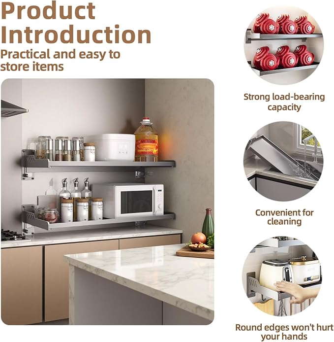 Wall-Mounted Kitchen Organizer – Microwave Spice Rack, Heavy-Duty & Easy Setup (Extra Large)