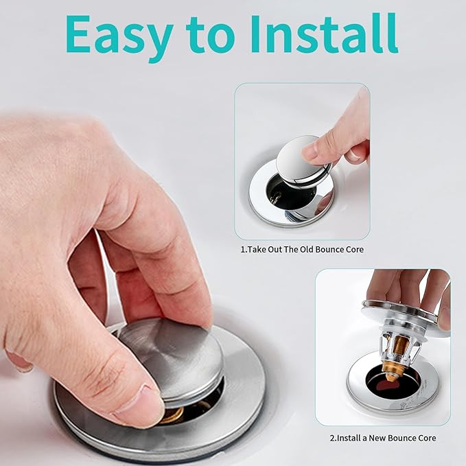 Universal Bathroom Sink Stopper with Hair Catcher, for 1.04-1.97 Inch Drain Hole, Spring Core Bathtub Drain Cover, Pop Up Sink Plug Basin Drain Strainer, Large Lid Gray
