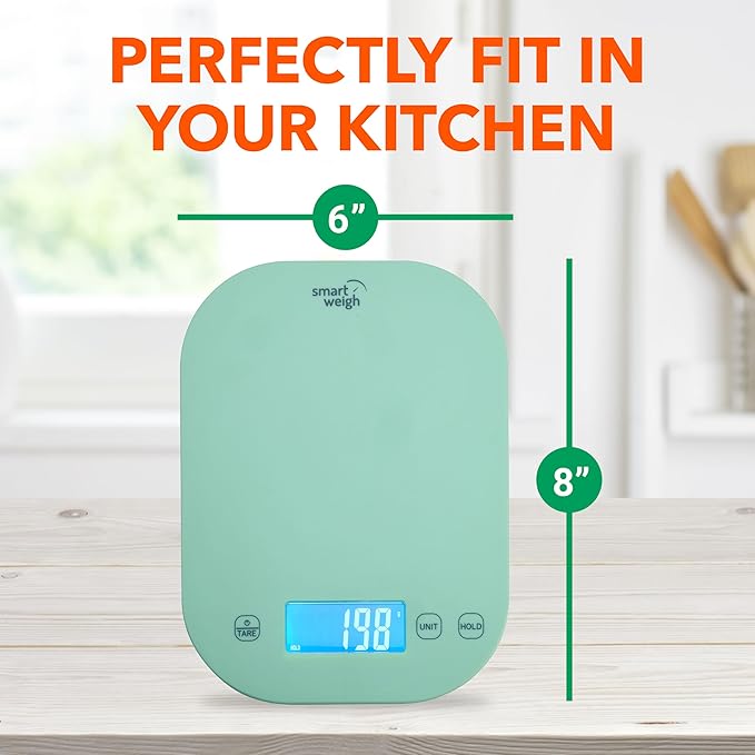 Smart Weigh Mint Green Digital Kitchen Scale for Cooking, Weight Loss, Calorie Tracking, Baking, Food Portion Control, and Meal Prep - Accurate Measurements in Grams and Ounces