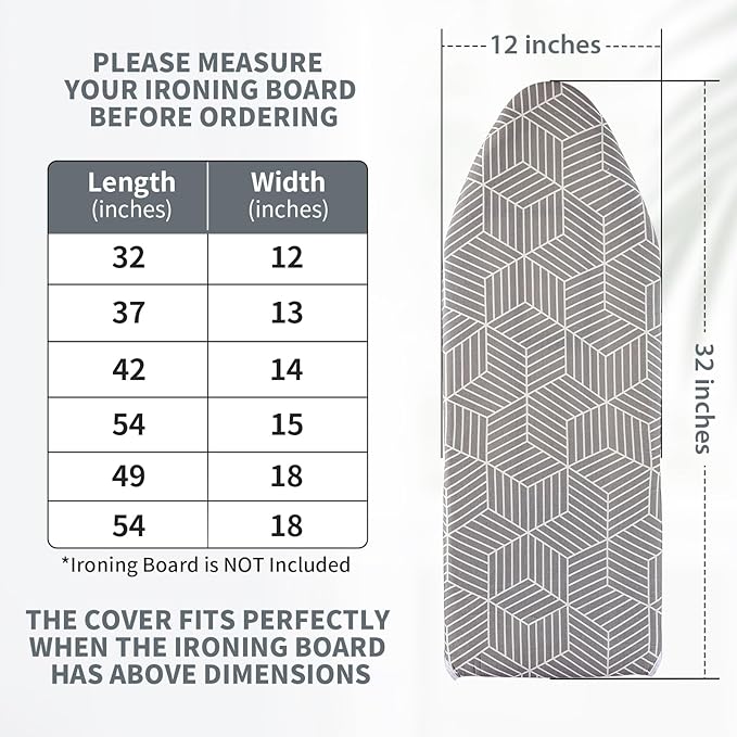 Seiritex Over The Door Ironing Board Cover 13 x 37 inch, Small Iron Board Cover w Heat Reflective 3 Layers Thick Padding with Hook and Loop Fasteners (Gray Cube)