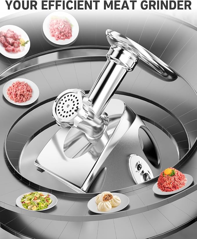 Electric Meat Grinder: [3000W Superior Motor] [Exquisite Box] Meat Grinder with 6 PCS Stainless Steel Blades & Grinding Plates, Sausage Stuffer Tubes & Kubbe Kit Portable Handle for Gift (Space Gray)