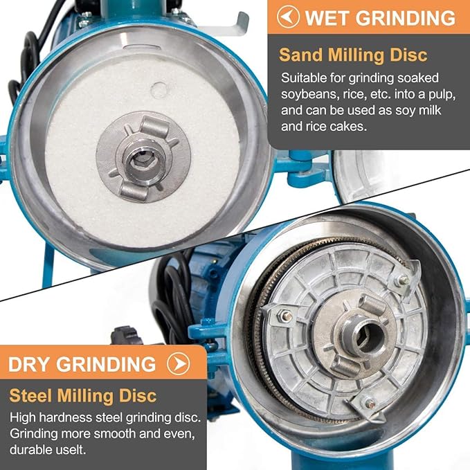 Grain Mills, Upgraded 3000W Wet Dry Cereals Grinder Electric Grain Grinder Corn Mill Heavy Duty 110V Commercial Grain Grinders Machine Rice Corn Grain Coffee Wheat Feed Mills with Funnel