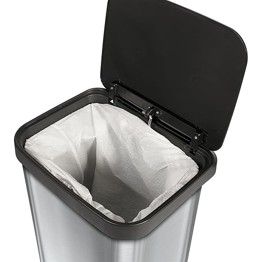 Glad GLD-74506 Stainless Steel Step Trash Can with Clorox Odor Protection | Large Metal Kitchen Garbage Bin with Soft Close Lid, Foot Pedal and Waste Bag Roll Holder, 13 Gallon, Stainless