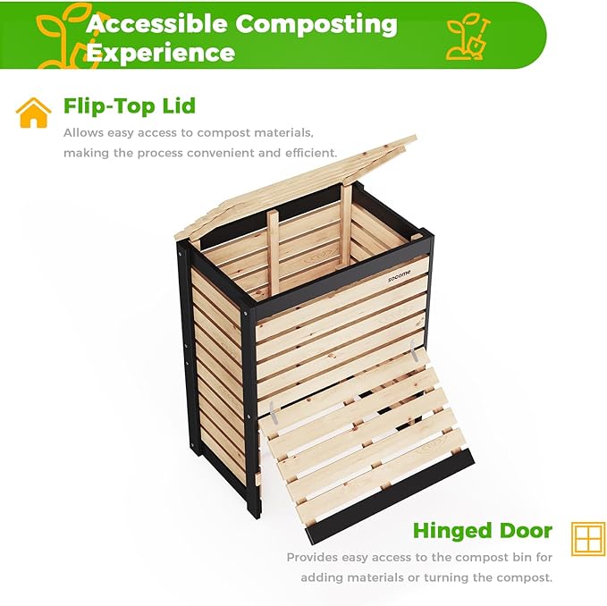 95 Gallon Solid Wood Composter, Outdoor Compost Bin with Pull-Out Door, Large Composting Bin for Backyard, Garden, Patio, Natural