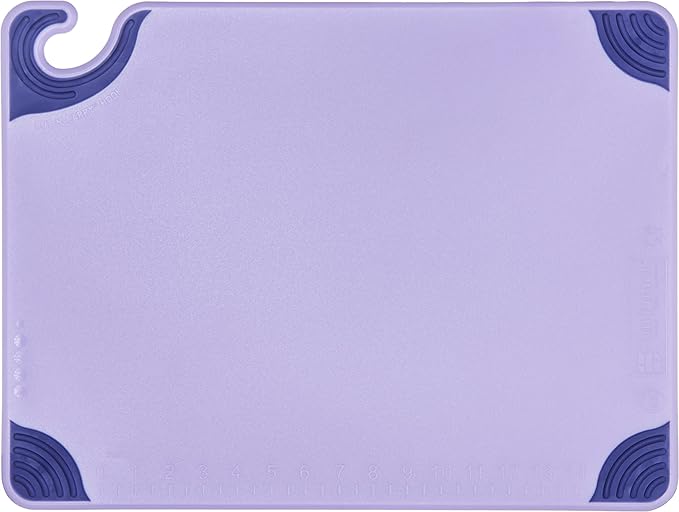 San Jamar Saf-T-Grip Cutting Board for Restaurants, Saf-T-Zone Cutting Board, 15" X 20", Purple (Pack of 6)