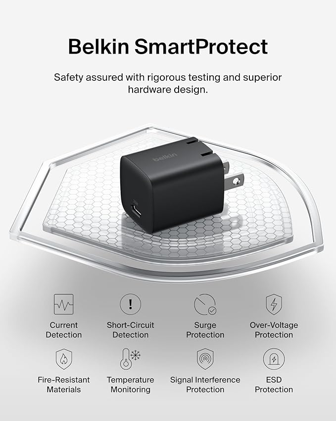 Belkin USB C Charger Block 25W (2 Pack) – PD3.0 PPS Super Fast Charging - Samsung Galaxy S25, S24, Apple iPhone 17, Air, Pro, Pro Max, AirPods, Apple Watch, Google Pixel 10, Nintendo Switch - Black