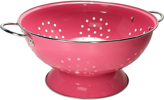 Reston Lloyd Calypso Basics Extra Large Enameled Colander with Solid Base, Strainer Basket with Handles, for Pasta, Berries, Vegetables, Fruit, Magenta ( 7 Quart, 224oz/ 6.6 L )