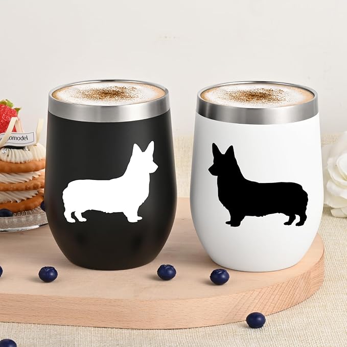 Lifecapido Corgi Gifts for Corgi Lovers, Silhouette Insulated Wine Tumbler Set of 2, Unique Dog Lovers Gifts for Women Dog Mom Dad