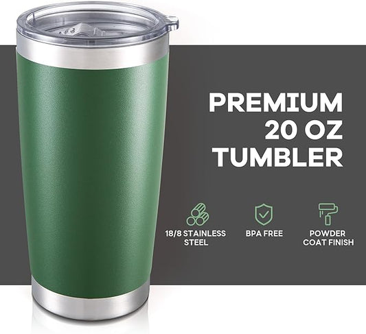 20 oz Tumbler with Lid Stainless Steel Insulated Tumblers Bulk Double Wall Vacuum Cups Powder Coated Travel Mug Keep Drinks Cold and Hot, Dark Green, 4 Pack
