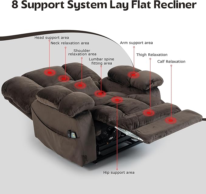 Big Man Recliner 500lbs Power Lift Recliner Chair for Big Tall Elderly Adults Oversized Lay Flat Lift Recliner with Extended Footrest,Heat Massage,Flip Arm Storage Cup Holders,USB Type C