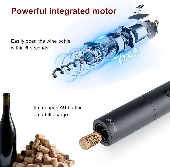 AIKARO - Electric Wine Bottle Opener Automatic Corkscrew, Rechargeable (Set B)