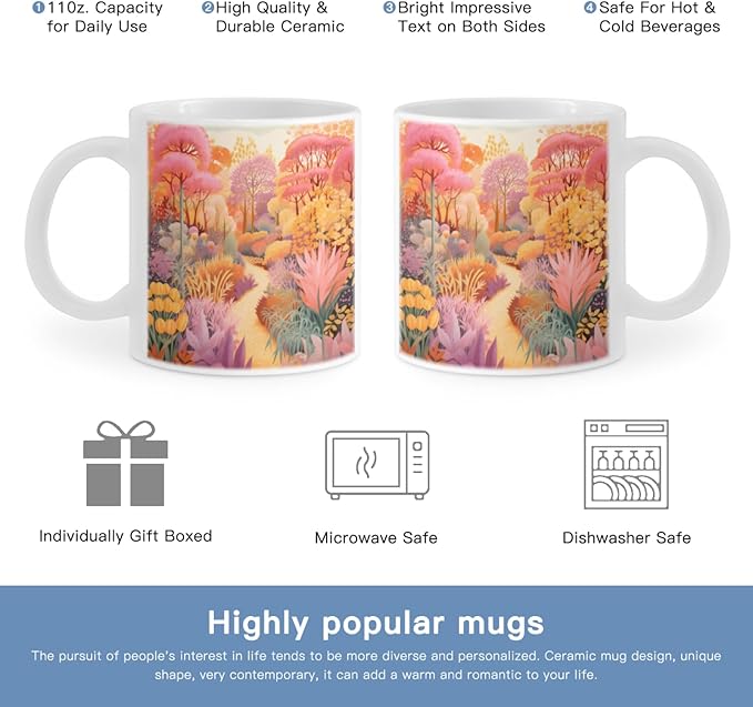 Coffee Mugs Forest Pattern Ceramic Latte Mug with Handle 11 OZ for Men Women for Latte Cappuccino Cocoa Milk Dishwasher & Microwave Safe