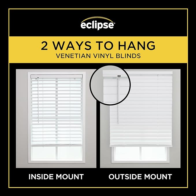 Eclipse 2" Premium Vinyl Blinds for Light Filtering & Privacy, Durable Room Darkening Blinds for Home or Office, Tested and Certified Child Safe Cordless Vinyl Blinds - White, 20 W x 48 L