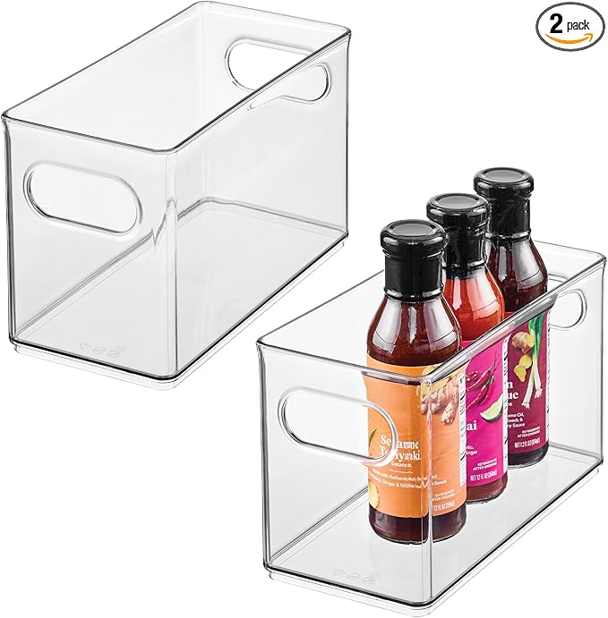 iDesign Slim Clear Plastic Stackable Storage Bin - Narrow Fridge, Pantry, or Kitchen Cabinet Organizer, 2-Pack