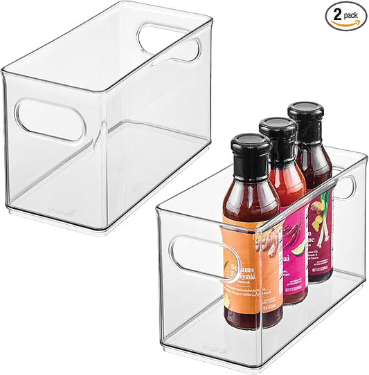 iDesign Slim Clear Plastic Stackable Storage Bin - Narrow Fridge, Pantry, or Kitchen Cabinet Organizer, 2-Pack