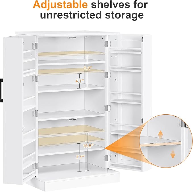 Yaheetech Kitchen Pantry Storage Cabinet, 41" Pantry Cabinets with Doors and 6 Adjustable Shelves, Freestanding Pantry Cupboard for Kitchen, Dining Room, Living Room, Small Place, White