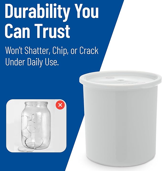 Carlisle FoodService Products Classic Round Storage Container Crock with Lid for Kitchen, Restaurants, Home, Plastic, 2.7 Quarts, White, (Pack of 6)