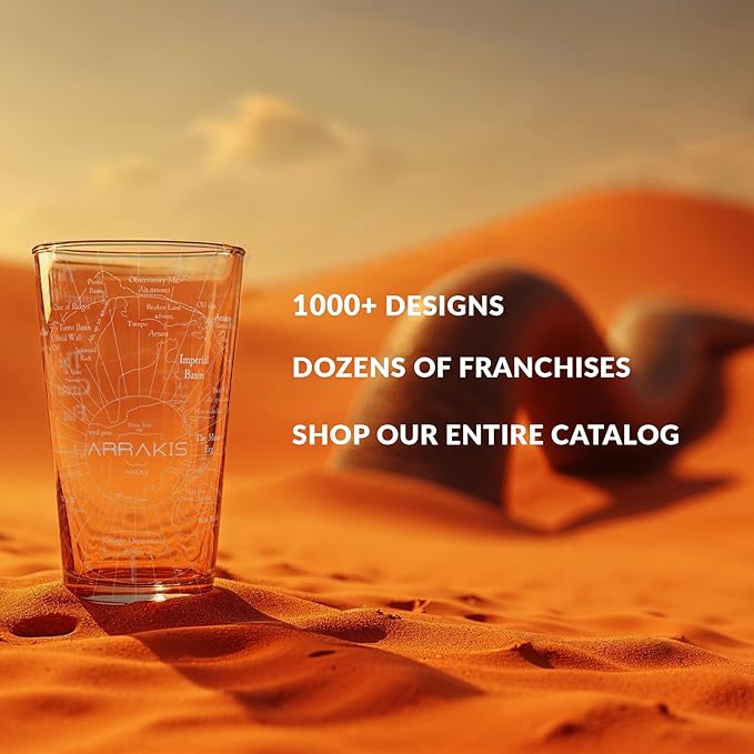 ARRAKIS MAP Engraved 16oz Pint Glass | Sci-Fi Literature Beer Glass | Desert Inspired Gift for Sci-Fi Fans Dad Husband | Birthday Christmas