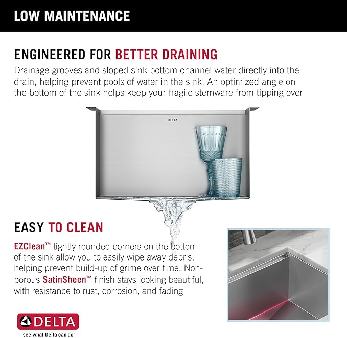 DELTA FAUCET Rivet 17-inch Workstation Bar Prep Kitchen Sink Undermount 16 Gauge Stainless Steel Single Bowl with WorkFlow Ledge and Kit of 5 Accessories, 95B9031-17S-SS