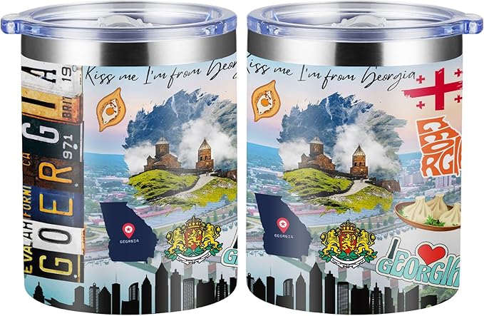 12oz Coffee Mug Georgia State Insulated Coffee Cups, United States Map Travel Mug Landmark, Birthday Gifts Cute Mugs with Lid and Straw Mothers Day Gifts