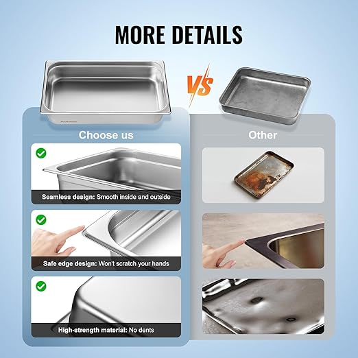 VEVOR 4 Pack Stainless Steel Hotel Pans with lid,Full Size 4 Inch Deep 0.8mm Thick Anti-Jam Commercial Food Pans for Steam Tables, Restaurants, Catering & Industrial Use