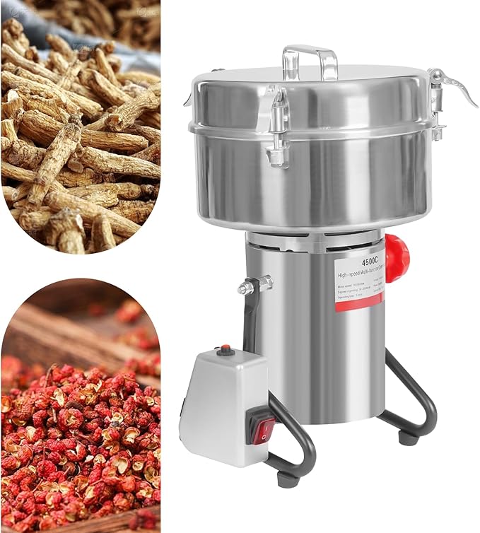 4500g Electric Grain Grinder Mill, 5000W Dry Cereals Pulverizer 3 Blades Commercial Superfine Grinding Machine High Speed Multi-Function Grain Grinder 50-300 Mesh for Seasonings (4500g/5000W)