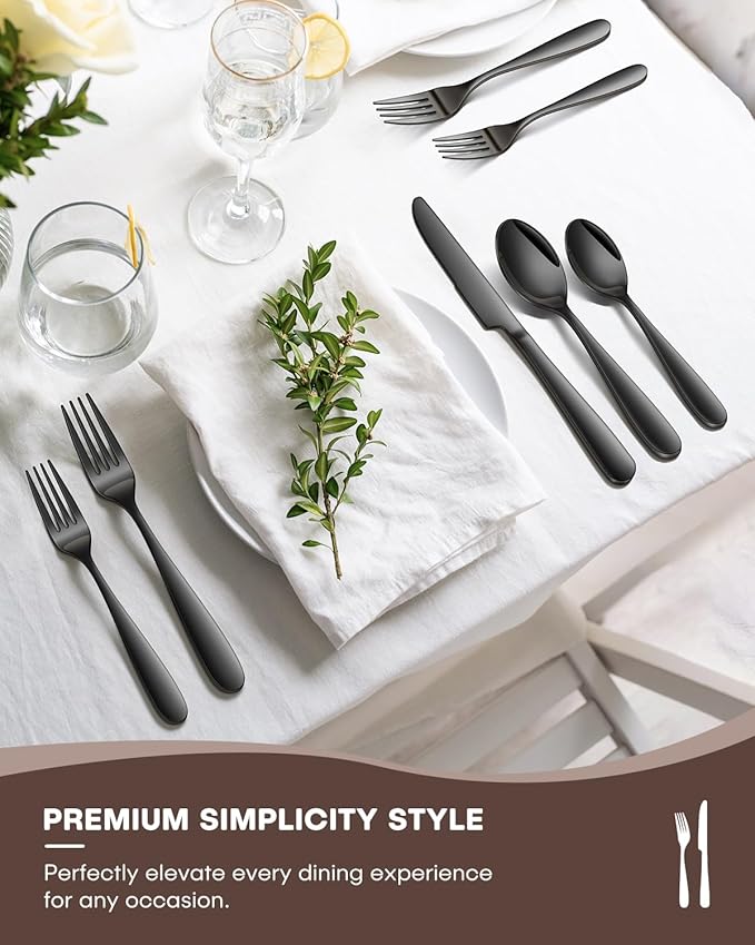 30 Pieces Black Silverware Set for 6, Heavy Duty Black Stainless Steel Flatware Set Include Knives Forks Spoons Set Premium Modern Utensil Mirror Polished, dishwasher Safe