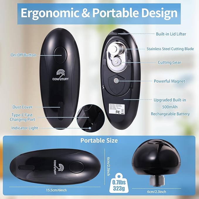 Auto Electric Can Opener for Seniors - Upgraded One Touch Automatic Rechargeable Electric Can Openers Smooth Edge Cutting,USB Type-C Charging,Built-in Lid Lifter,Automatic Can Opener