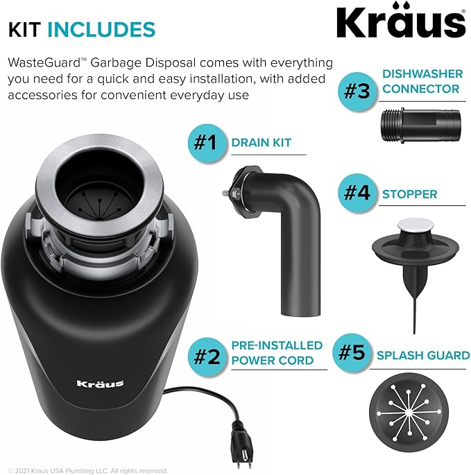 KRAUS Premier 31 1/2-inch Undermount Single Bowl 18-Gauge Stainless Steel Kitchen Sink with WasteGuard Continuous Feed Garbage Disposal, KBU14-100-75MB