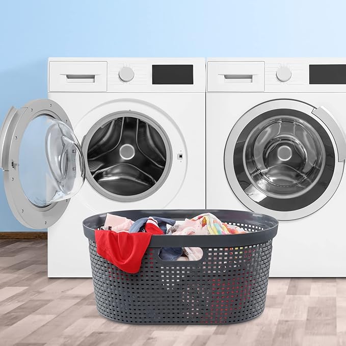 Drephia 4-Pack 40 L Plastic Laundry Hamper, Large Laundry Basket with Cutout Handles, Gray