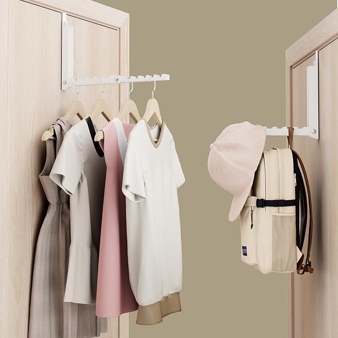 BAKON Over The Door Hooks, Small Space Double Folding Portable Over The Door Drying Rack for Laundry, Bathroom, Bedroom, Travel Storage and Drying (1Pack,White)