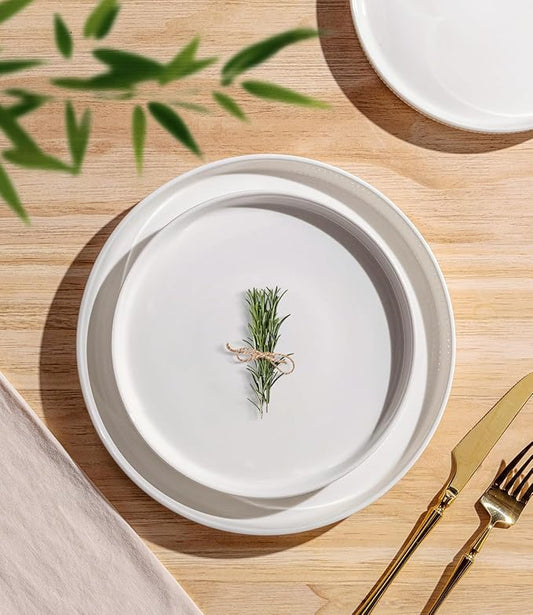 TheTerra Ceramic Dinnerware Sets for 8, 24 Pieces Porcelain Lightweight Plates and Bowls Sets, Scratch Resistant Dish Set, Oven & Microwave & Dishwasher Safe, Bright White