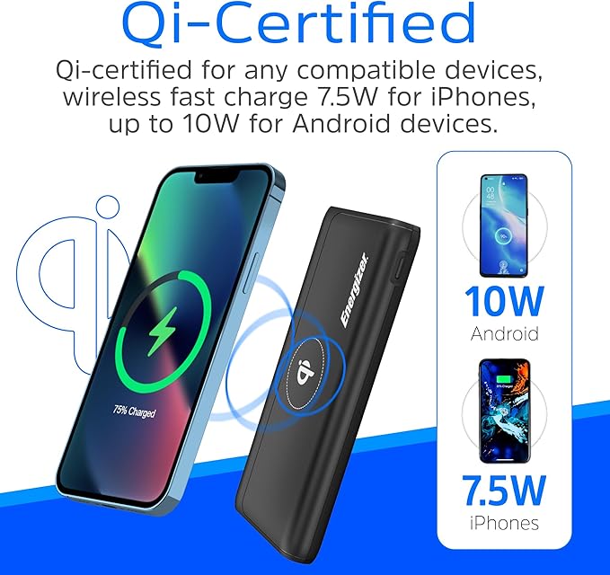 Energizer 10,000mAh Wireless Portable Charger Qi-Certified, 18W USB C Fast Charging PD 3.0 Power Bank for iPhone 16/15/14/13/12 Series, Samsung, Android Devices_QE10011PQ