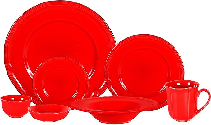 56pc Dinnerware Set, Plate and Bowl Set, Stoneware Dishes Set for 8, Microwave and Dishwahser Safe, Scratch Resistant, French Countryside Speckled Antique Red