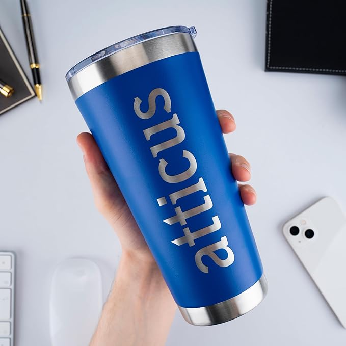 Updated, Personalized Tumblers, Stainless Steel 30 oz Tumbler w/Lid |13 Designs| Personalized Cups Double Walled Insulated Coffee Cup for Travel, Fitness | Hot & Cold Drink Use - Royal Blue