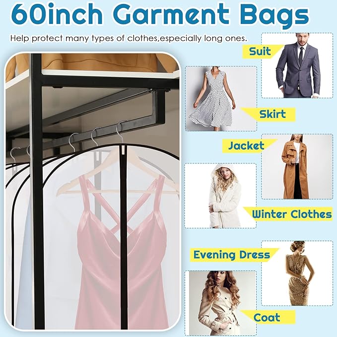 Amylove 20 Pcs 72/60/40 Inch Clear Garment Bags for Hanging Clothes, Dress, Gown, Coat & Suit Storage Bags with Zipper - Dustproof Cover for Closet Clothes Storage Travel(24 x 60 Inch)