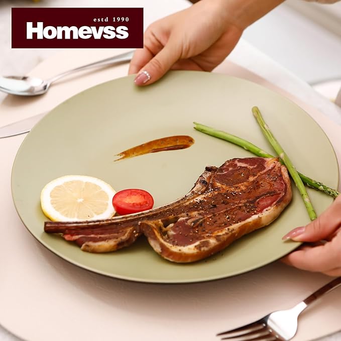 Stoneware Two-Tone Colors Life 16pc Dinner Set，Outside Shiny Black + Inside Matte Glaze Olive