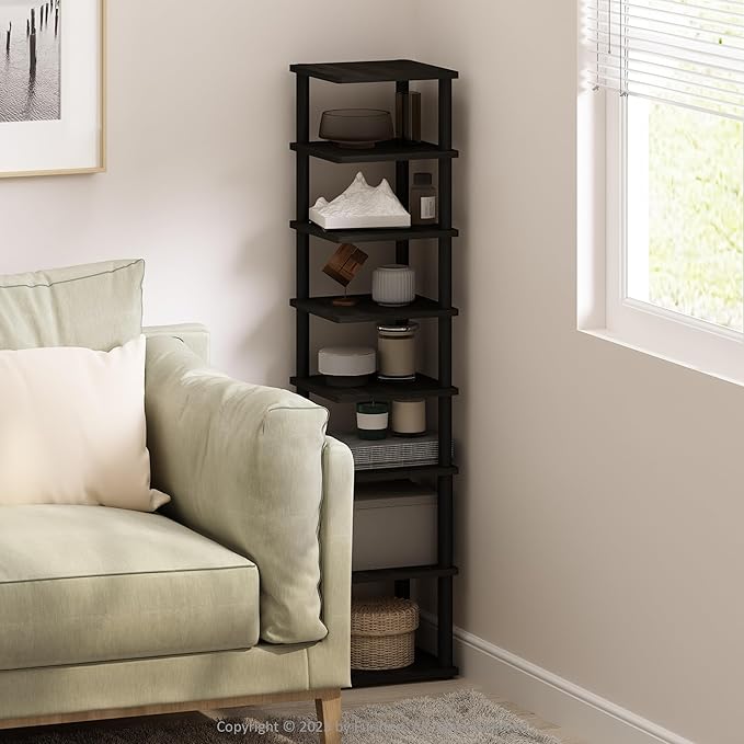 Furinno Turn-N-Tube Corner Shelf, 8-Tier Display Rack, Vertical Corner Storage Rack, Space Saving Organization and Storage, Entryway, Living Room, Closet, Espresso