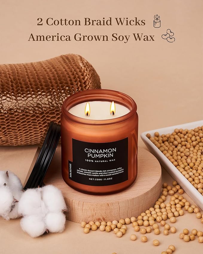 M&SENSE Cinnamon Pumpkin Fall Scented Candles for Home, 11.6oz Soy Natural Candles 70 Hours Long Lasting Slow Burning Autumn Candle Gifts for Thanksgiving