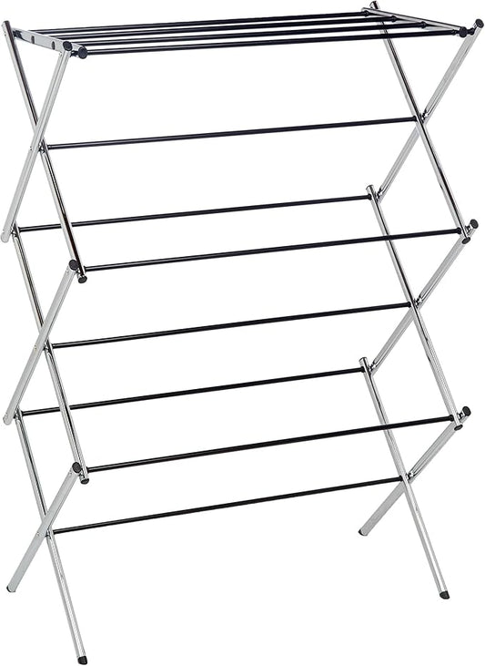 Amazon Basics Foldable Portable Laundry Drying Rack for Indoor Air Drying Clothing, 14.5 x 29.5 x 41.8 inches (LxWxH), Chrome Silver