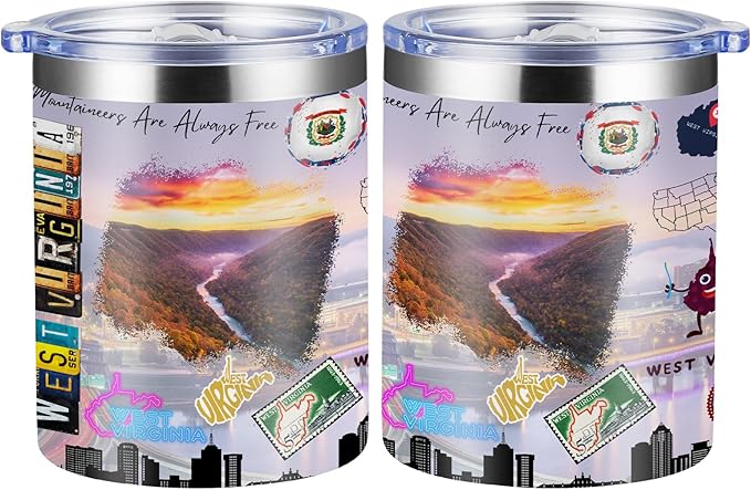 12oz Coffee Mug West Virginia State Insulated Coffee Cups, United States Map Travel Mug Landmark, Birthday Gifts Cute Mugs with Lid and Straw Gifts for Mom