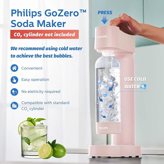 Philips Sparkling Water Maker Soda Maker Machine for Home Carbonating with BPA free PET 1L Carbonating Bottle, Compatible with 60L CO2 Exchange Carbonator(NOT Included) (Blue, Soda Maker Plastic)