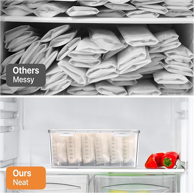 2 Pcs Reusable Plastic Milk Storage Containers for Fridge, Clear Refrigerator Organizer and Freezer Storage Bins