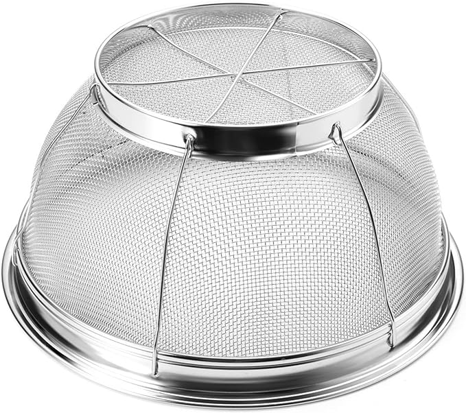 Fine Mesh Strainer for Kitchen, 4 Quart Stainless Steel Colander Bowl for Pasta, Rice, Fruit, Metal Net Baskets with Resting Base - Strain, Drain, Rinse