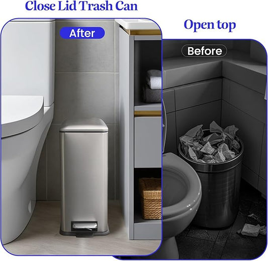 Bathroom Trash Can with Lid，5 Liter / 1.3 Gallon Small Trash Can with Removable Liner, Soft Close lid & Step Pedal, Stainless Steel Trash Bin for Bathroom,Bedroom,Home Office, Kohler Grey